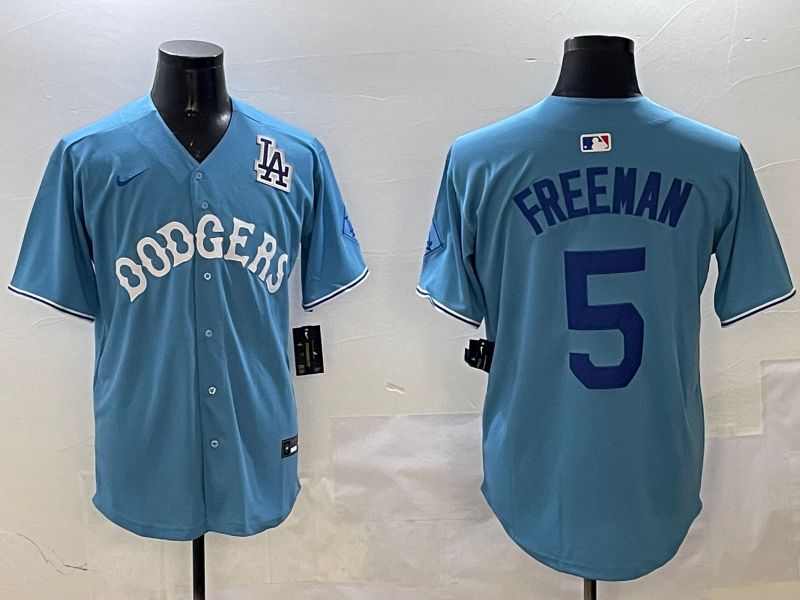 Men Los Angeles Dodgers #5 Freeman Light Blue Throwback Game 2025 Nike MLB Jersey style 6->los angeles dodgers->MLB Jersey